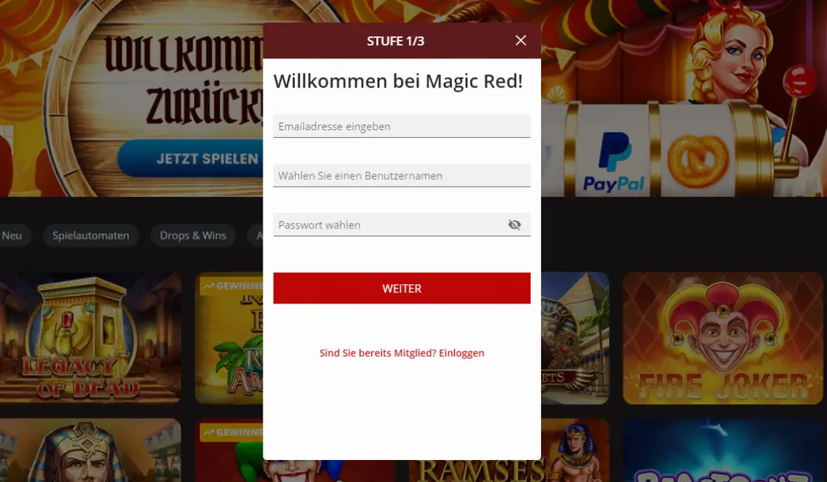 MagicRed Casino registrieren