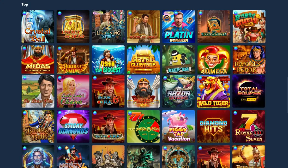 Platin Casino Spielauswahl