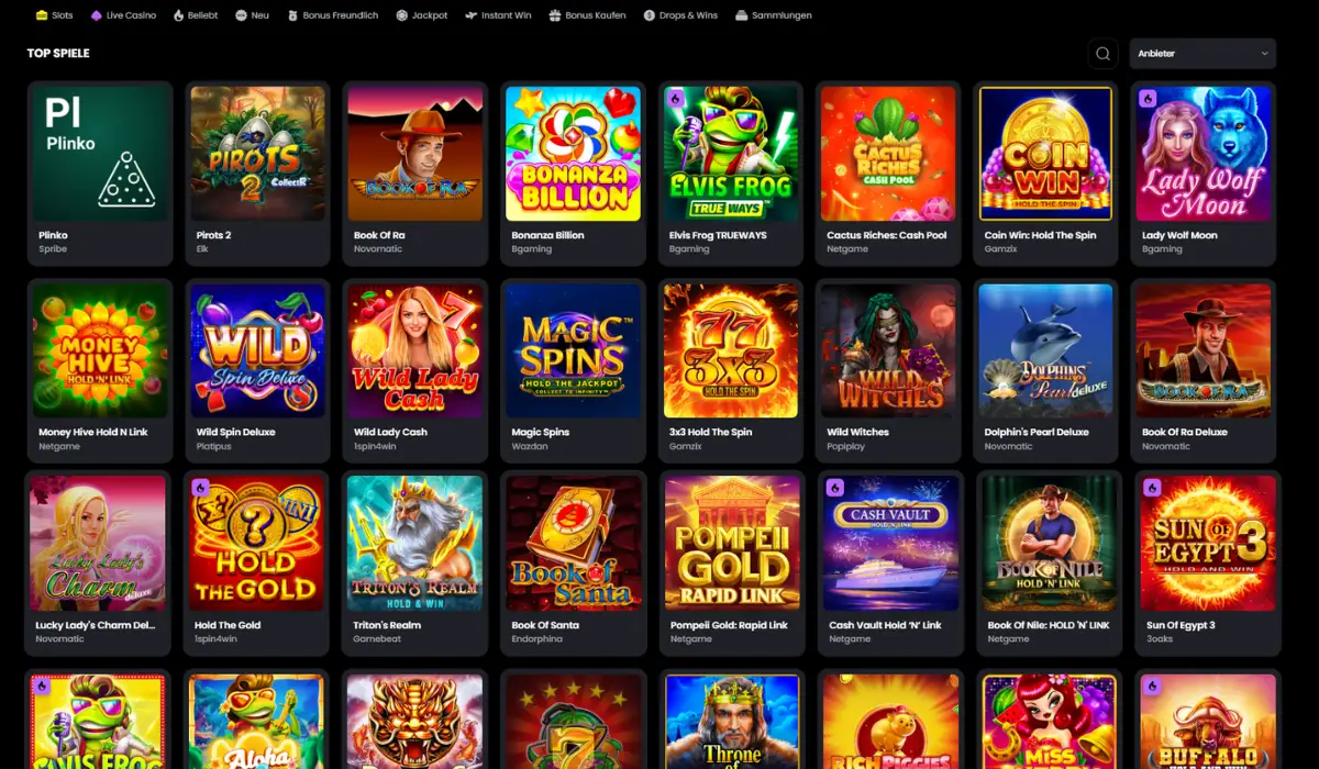 Spielauswahl im Moonwin Casino