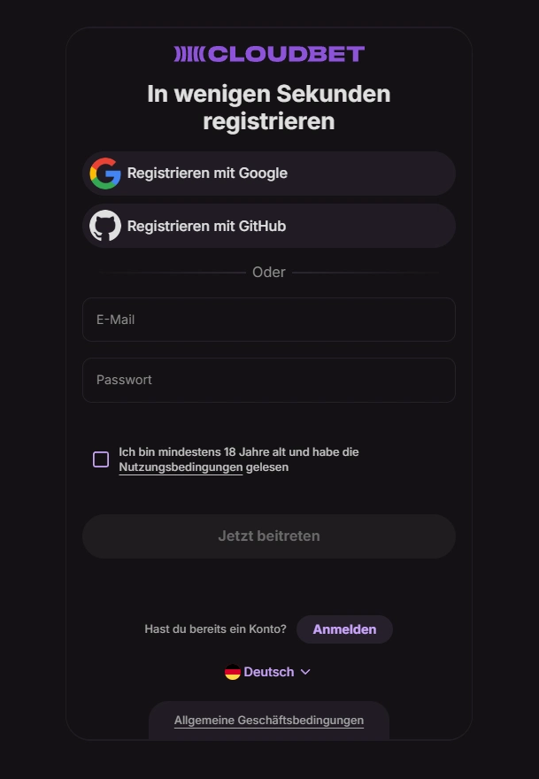 Cloudbet Registrieren