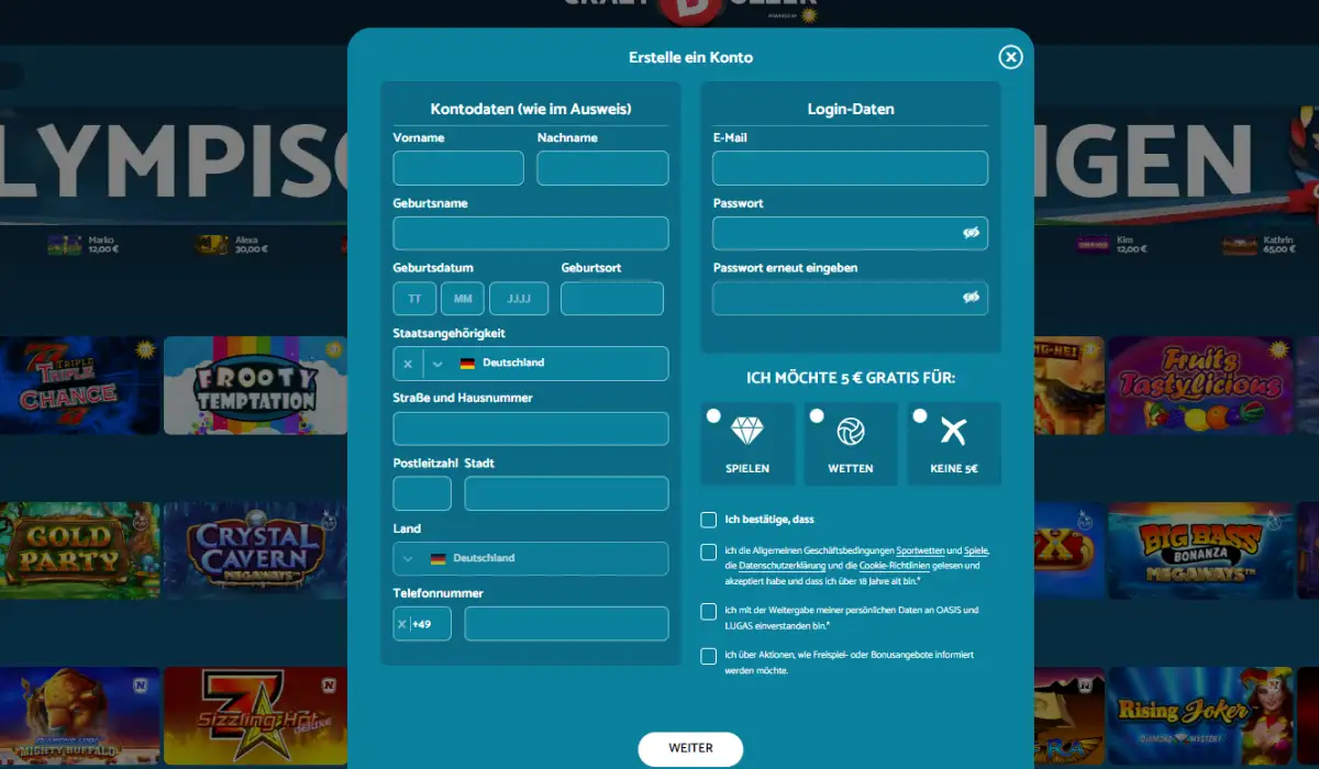 Crazy Buzzer Online Casino Bankoptionen