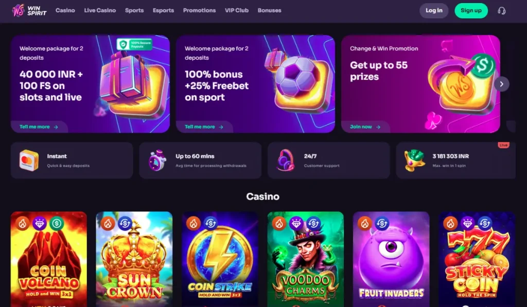 Codici bonus senza deposito di Winspirit Casino