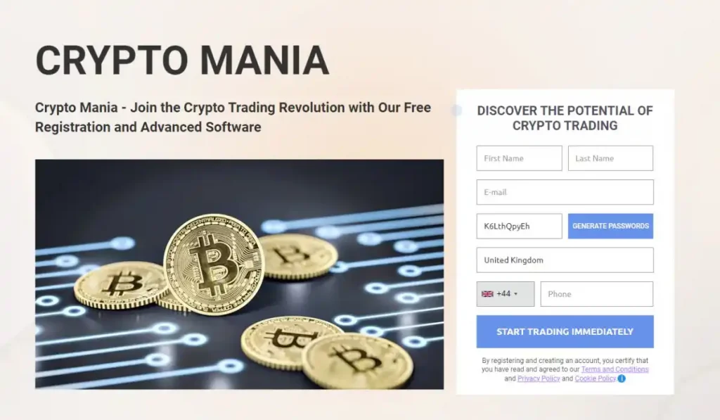 website interface for Crypto Mania
