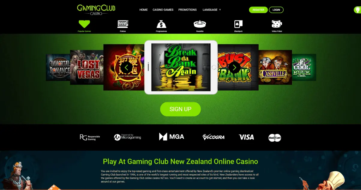 Gaming Club Casino Homepage