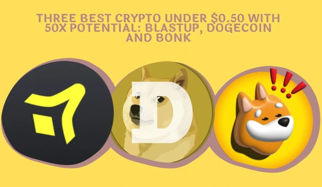 Three best Crypto Under $0.50 with 50X Potential BlastUP, Dogecoin and BONK