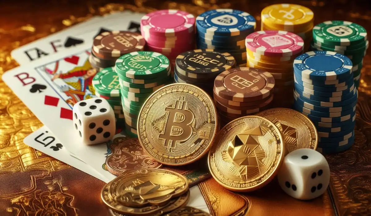 Cryptocurrency Coins and Casino Symbols