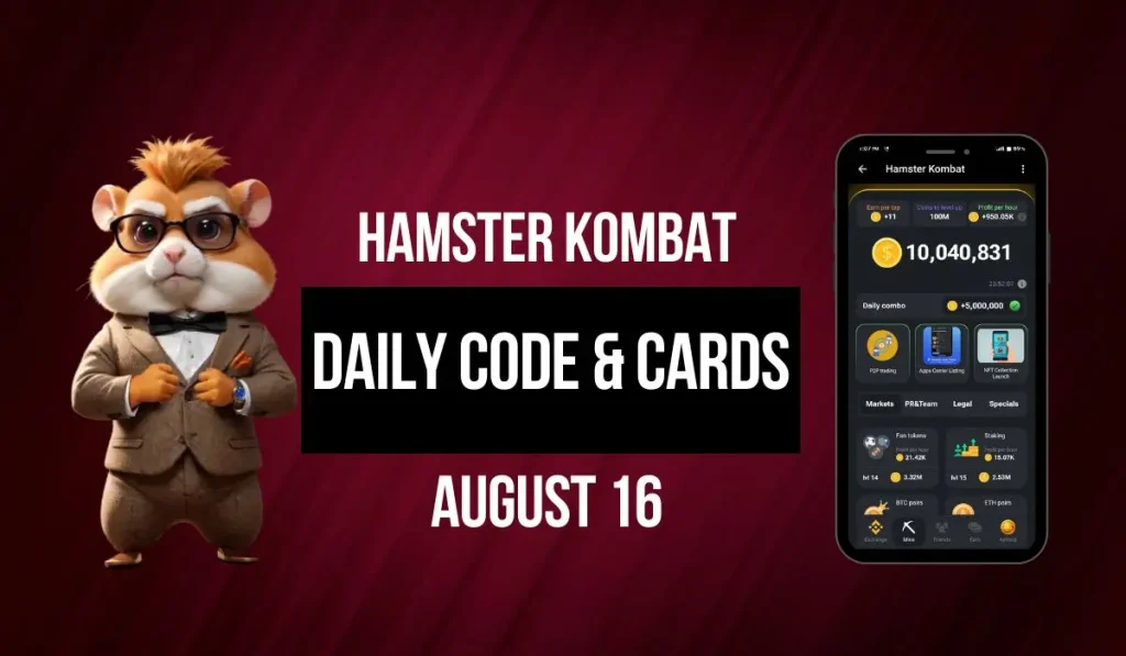 Hamster Kombat Daily Code & Cards August 16