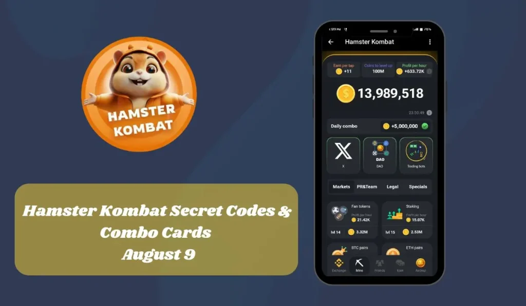 Hamster Kombat Secret Codes & Combo Cards 
 August 9