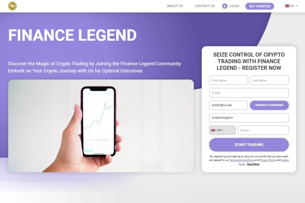 Finance Legend Crypto Trading Platform website