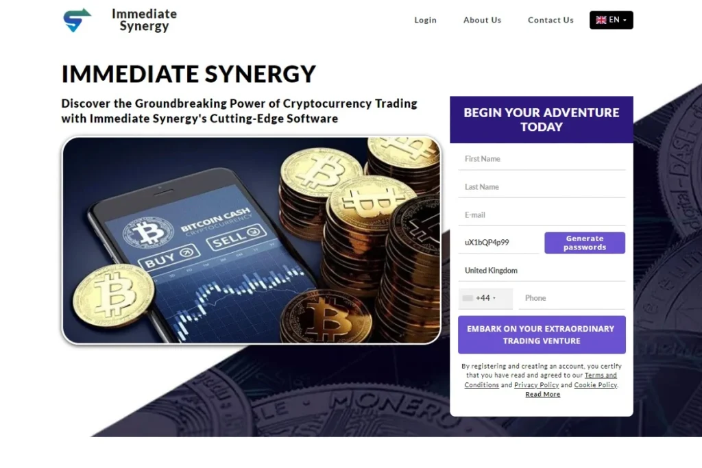 Immediate Synergy crypto platform website