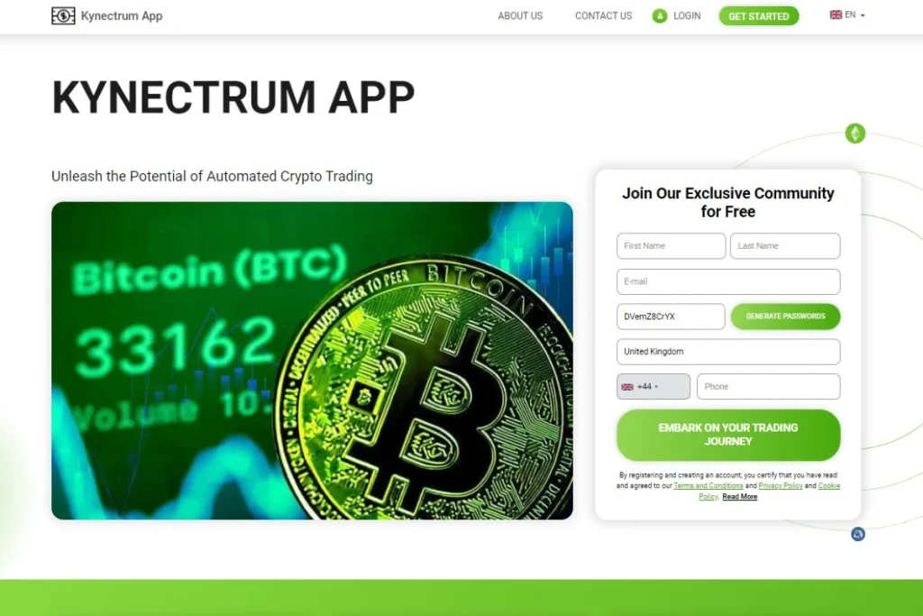 Kynectrum Crypto Trading Platform website