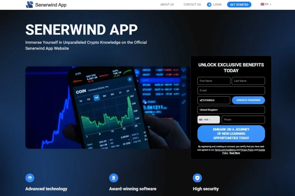 Senerwind crypto platform website